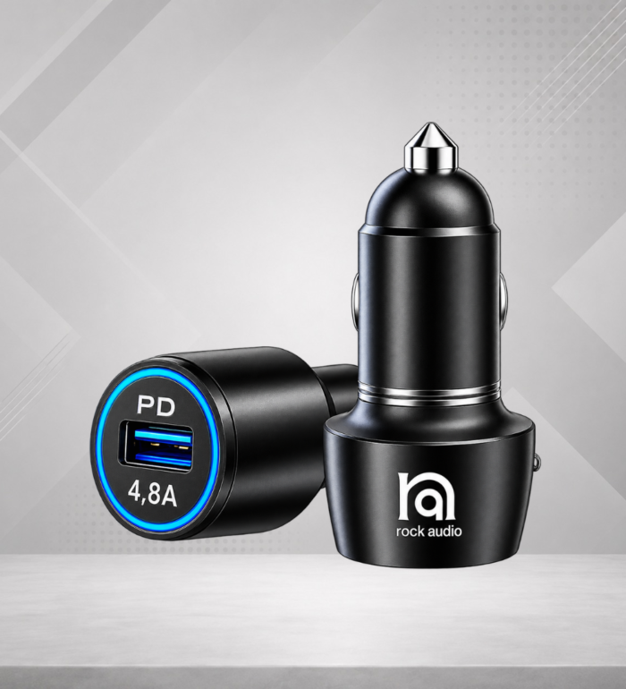 Rock Audio 4.8A PD + USB Car Charger with 3-in-1 Data Cable